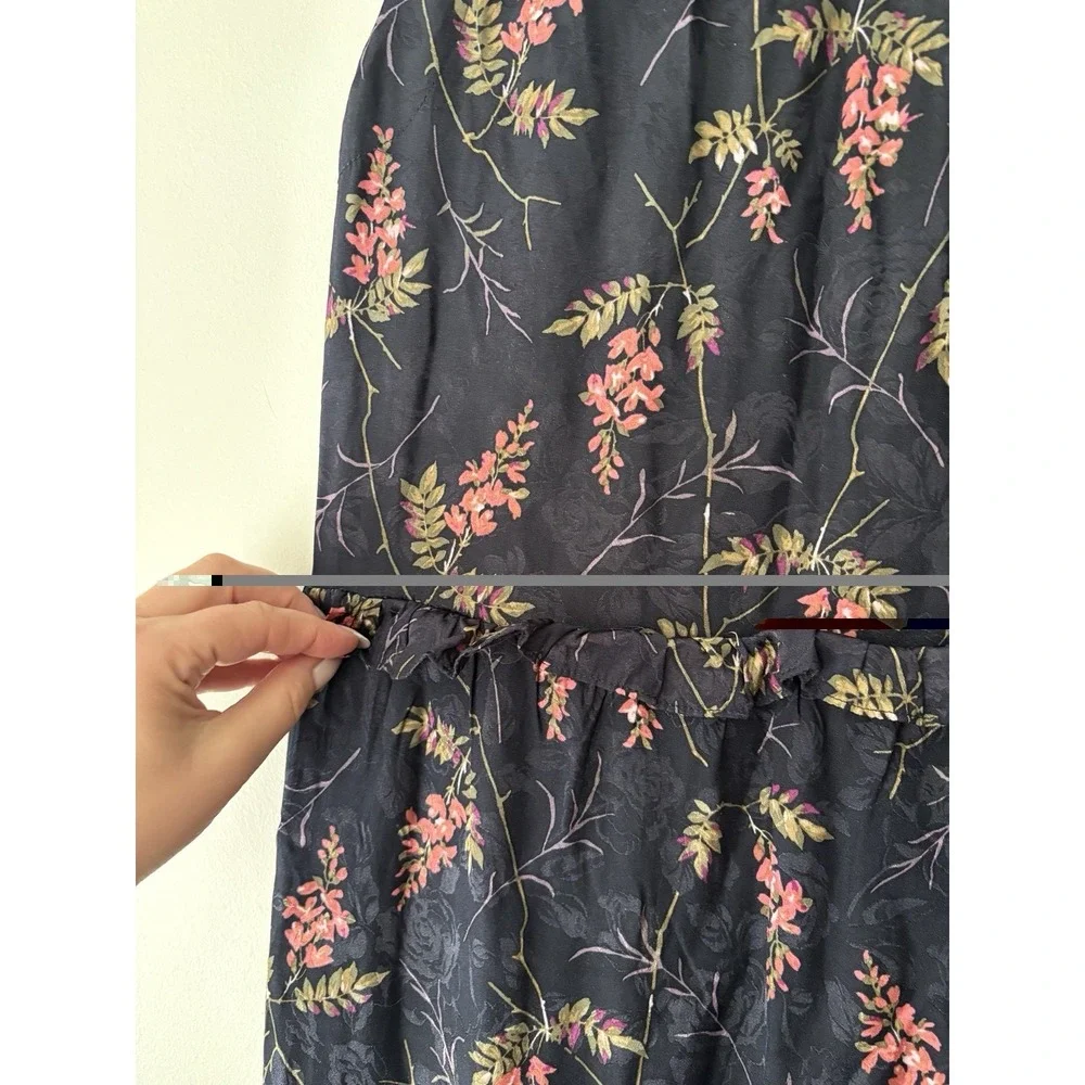 REBECCA TAYLOR Ivie Floral Ruffle Silk Blend Dress In Navy Combo Size 4‎